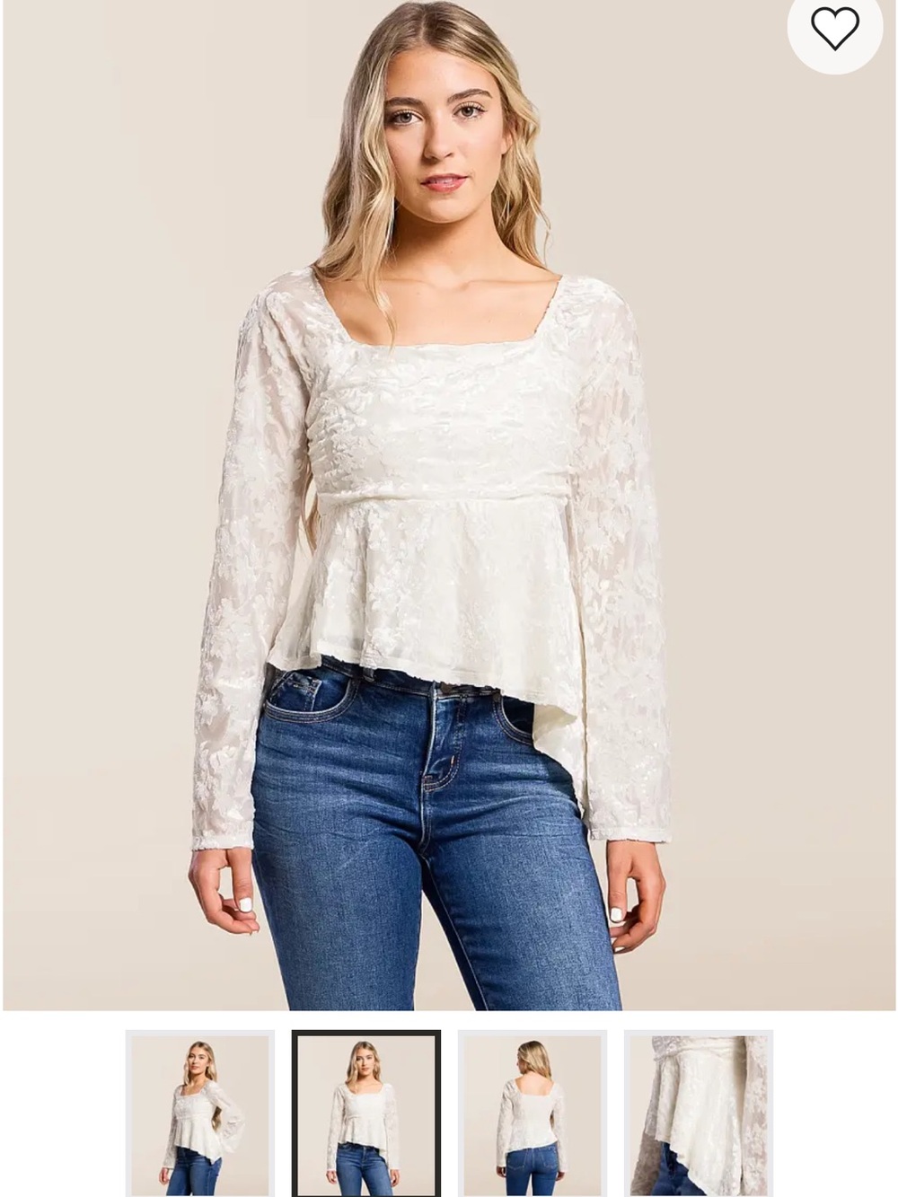 Willow and root Lace sequin Peplum Long-Sleeve Top - ivory size small
